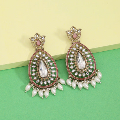 Pink Color Kundan Earrings (KDE1033PNK) - Preyans.com