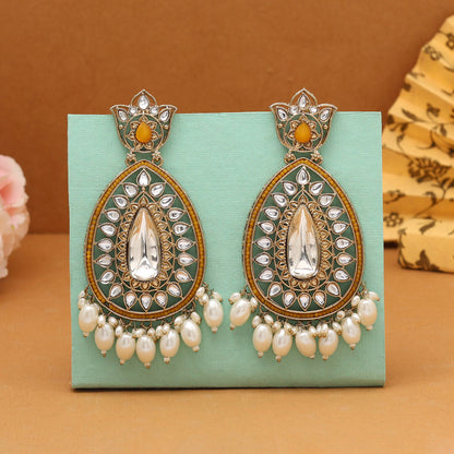 Yellow Color Kundan Earrings (KDE1033YLW) - Preyans.com