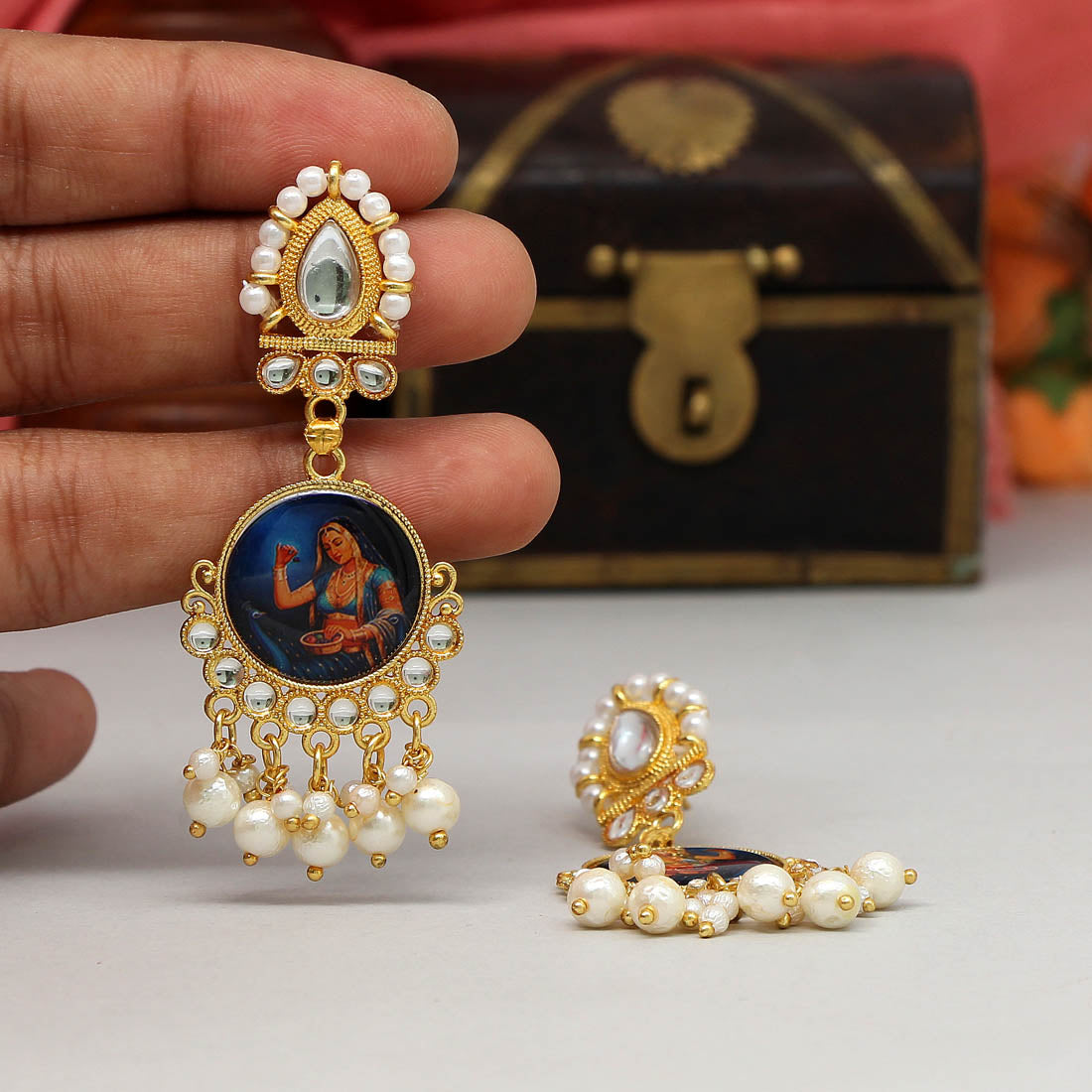 Multi Color Kundan Kundan Earrings (KDE389MLT) - preyans.com