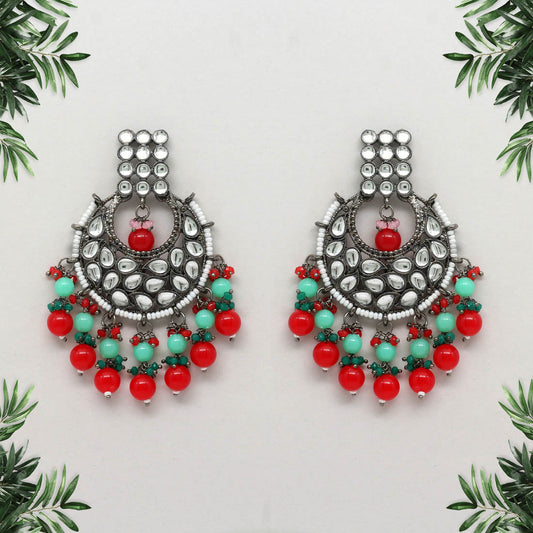 Red Color Kundan Earrings (KDE425RED) - preyans.com