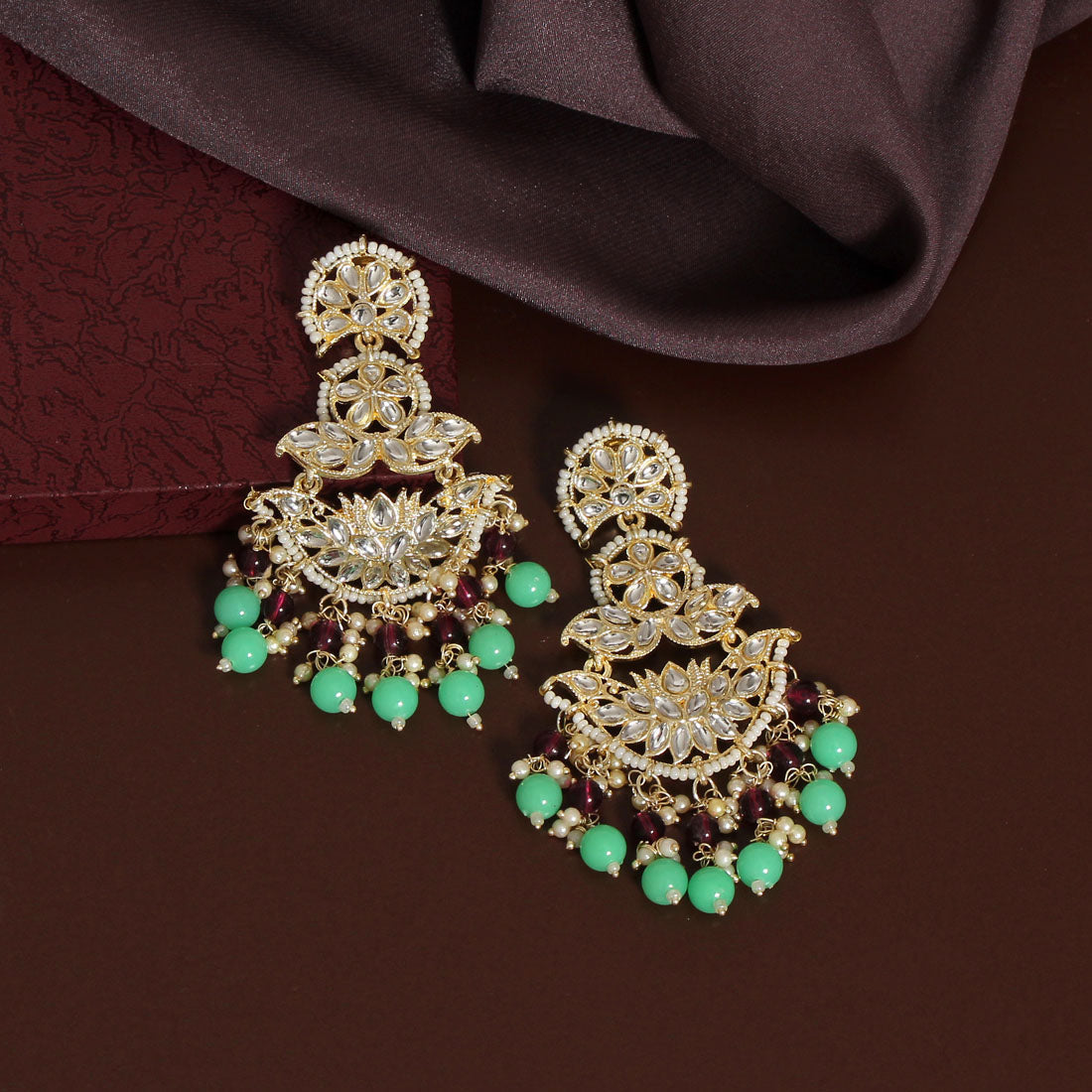 Parrot Green Color Kundan Earrings (KDE682PGRN) - preyans.com