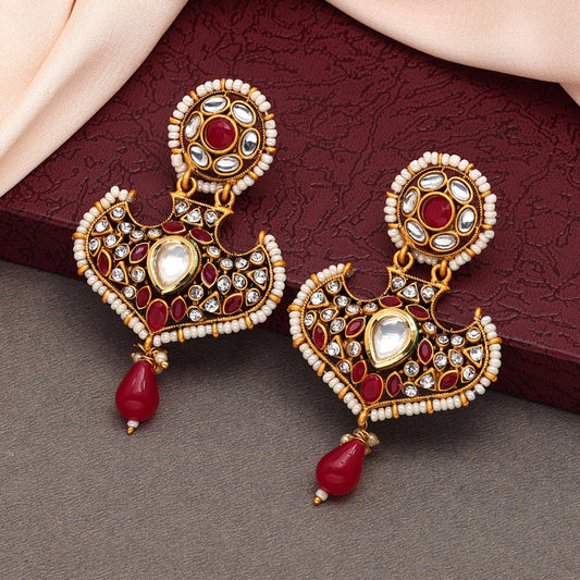 Rani Color Kundan Earrings (KDE696RNI) - preyans.com