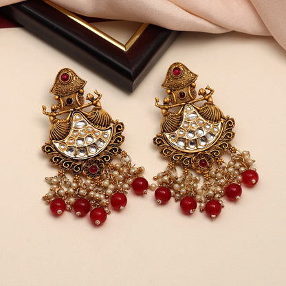 Maroon Color Kundan Earrings (KDE697MRN) - preyans.com