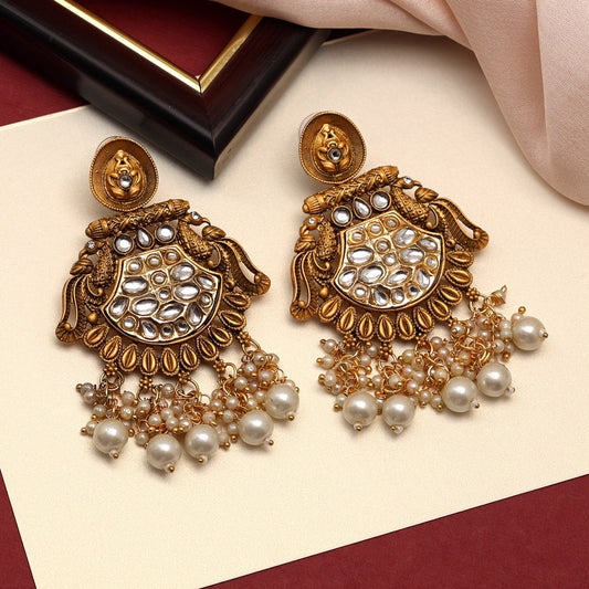 White Color Kundan Earrings (KDE698WHT) - preyans.com