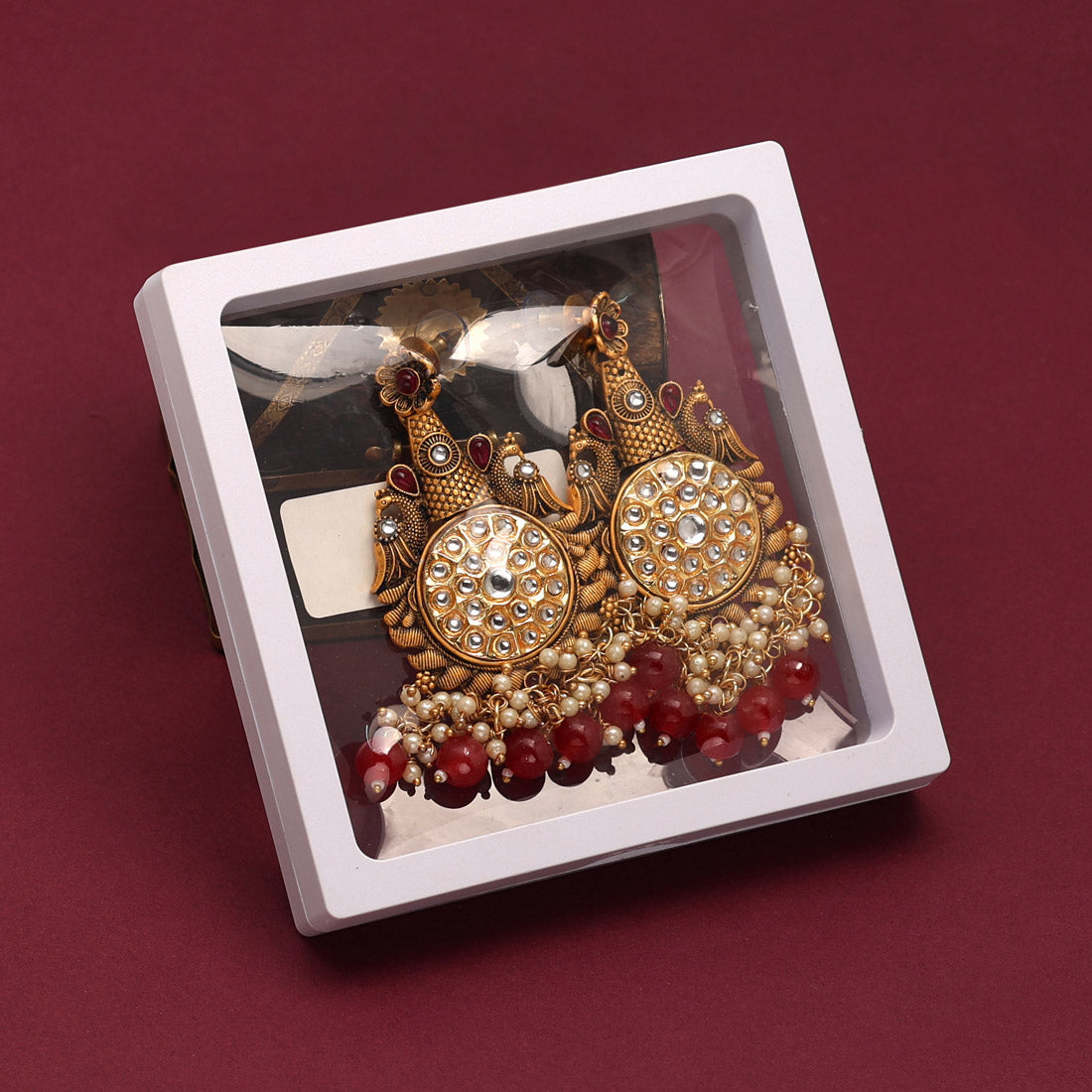 Maroon Color Kundan Earrings (KDE700MRN) - preyans.com