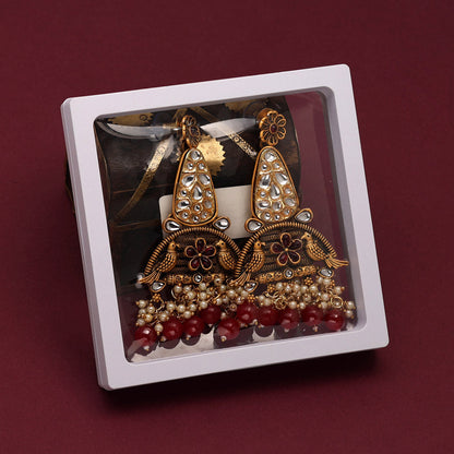 Maroon Color Kundan Earrings (KDE705MRN) - preyans.com