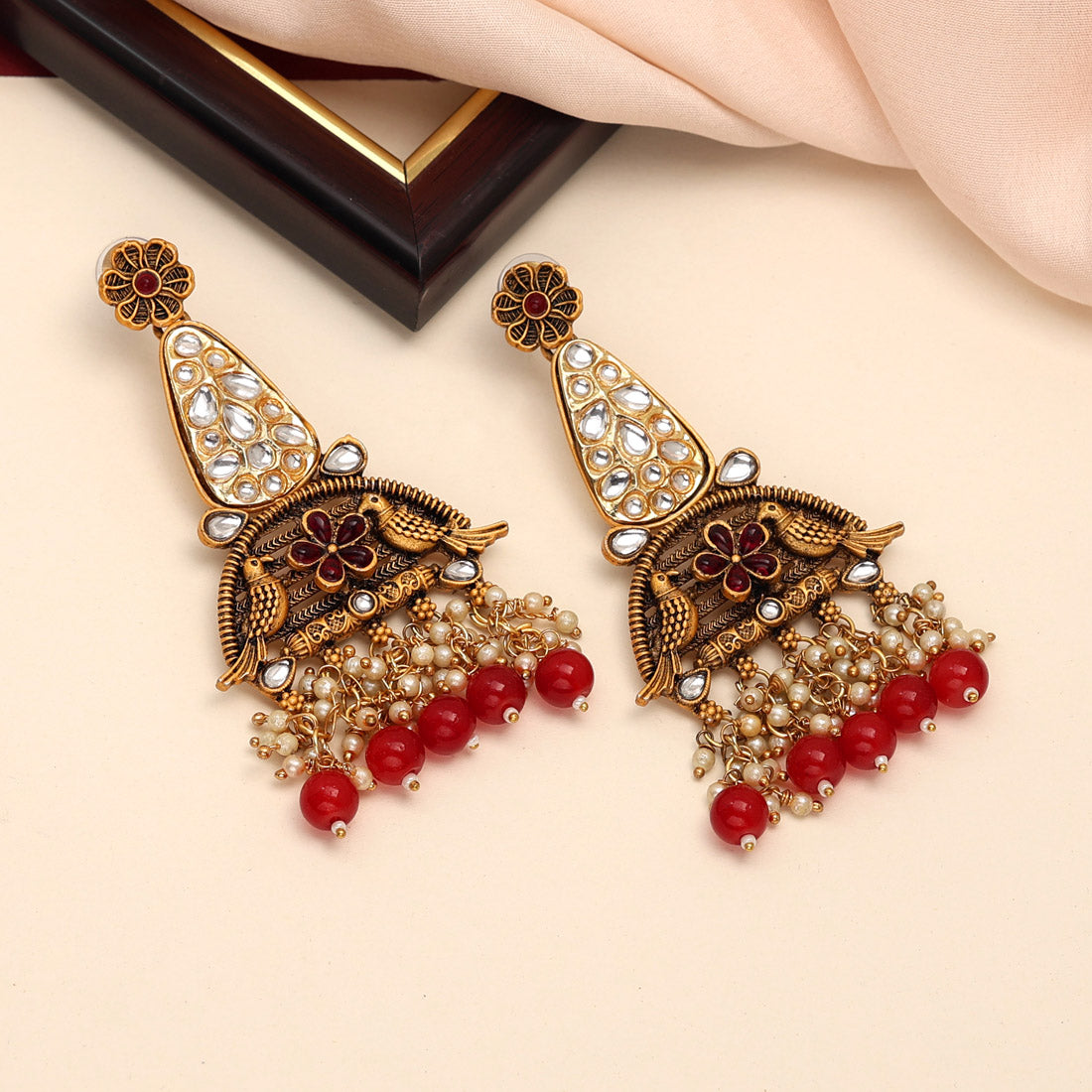 Maroon Color Kundan Earrings (KDE705MRN) - preyans.com