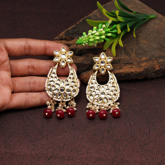 Maroon Color Kundan Earrings (KDE779MRN) - preyans.com