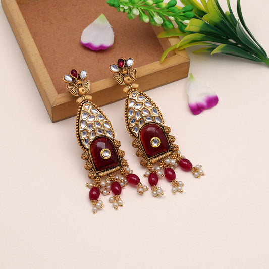 Maroon Color Kundan Earrings (KDE784MRN) - preyans.com