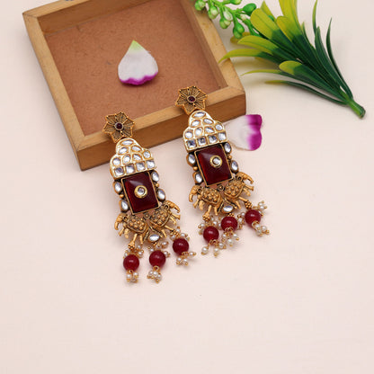 Maroon Color Kundan Earrings (KDE786MRN) - preyans.com