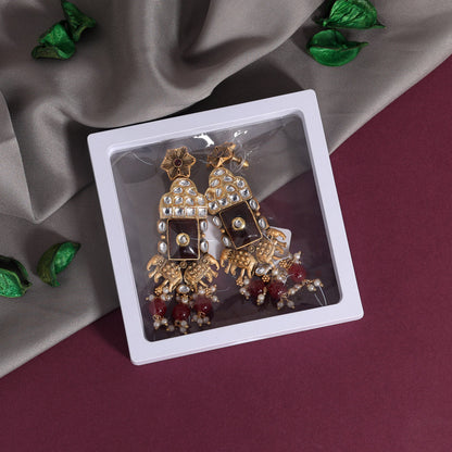 Maroon Color Kundan Earrings (KDE786MRN) - preyans.com