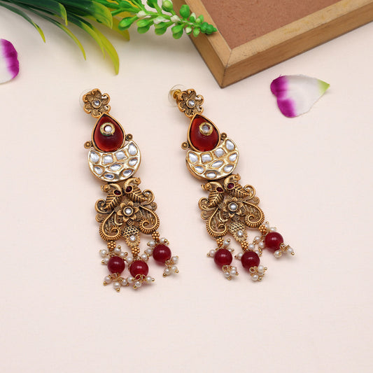 Maroon Color Kundan Earrings (KDE790MRN) - preyans.com