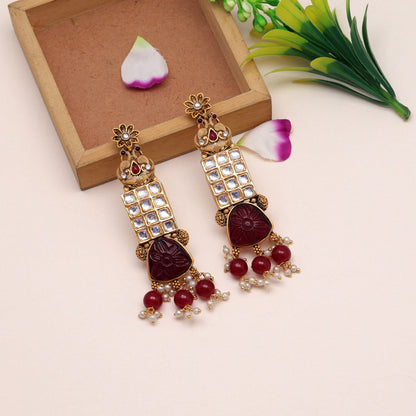 Maroon Color Kundan Earrings (KDE793MRN) - preyans.com