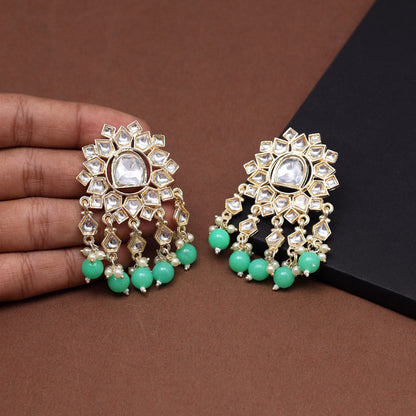 Parrot Green Color Kundan Earrings (KDE796PGRN) - Preyans.com