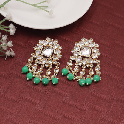 Parrot Green Color Kundan Earrings (KDE796PGRN) - Preyans.com