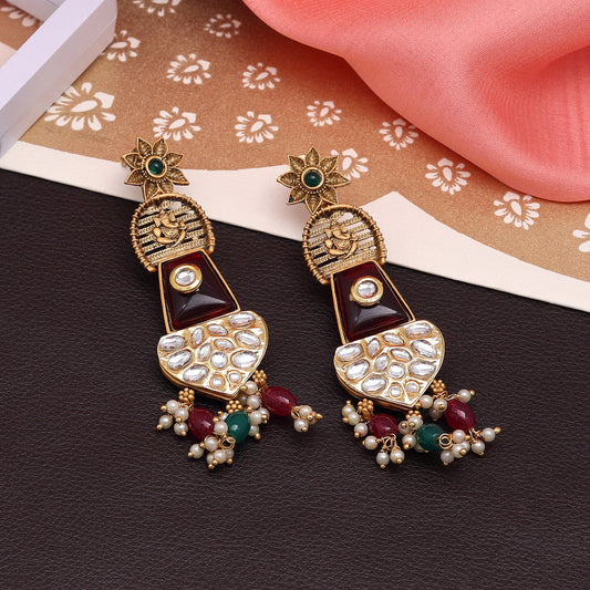 Maroon & Green Color Kundan Earrings (KDE826MG) - preyans.com