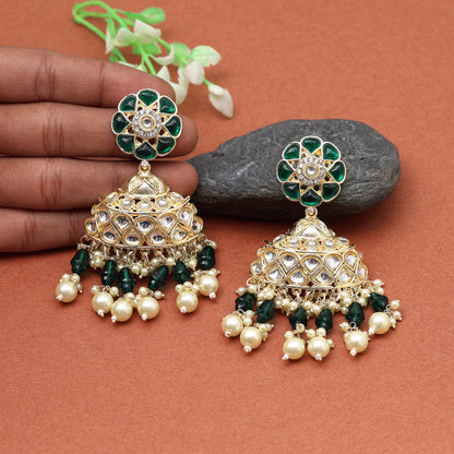 Green Color Kundan Earrings (KDE853GRN) - preyans.com