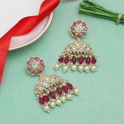 Magenta Color Kundan Earrings (KDE853MNT) - preyans.com