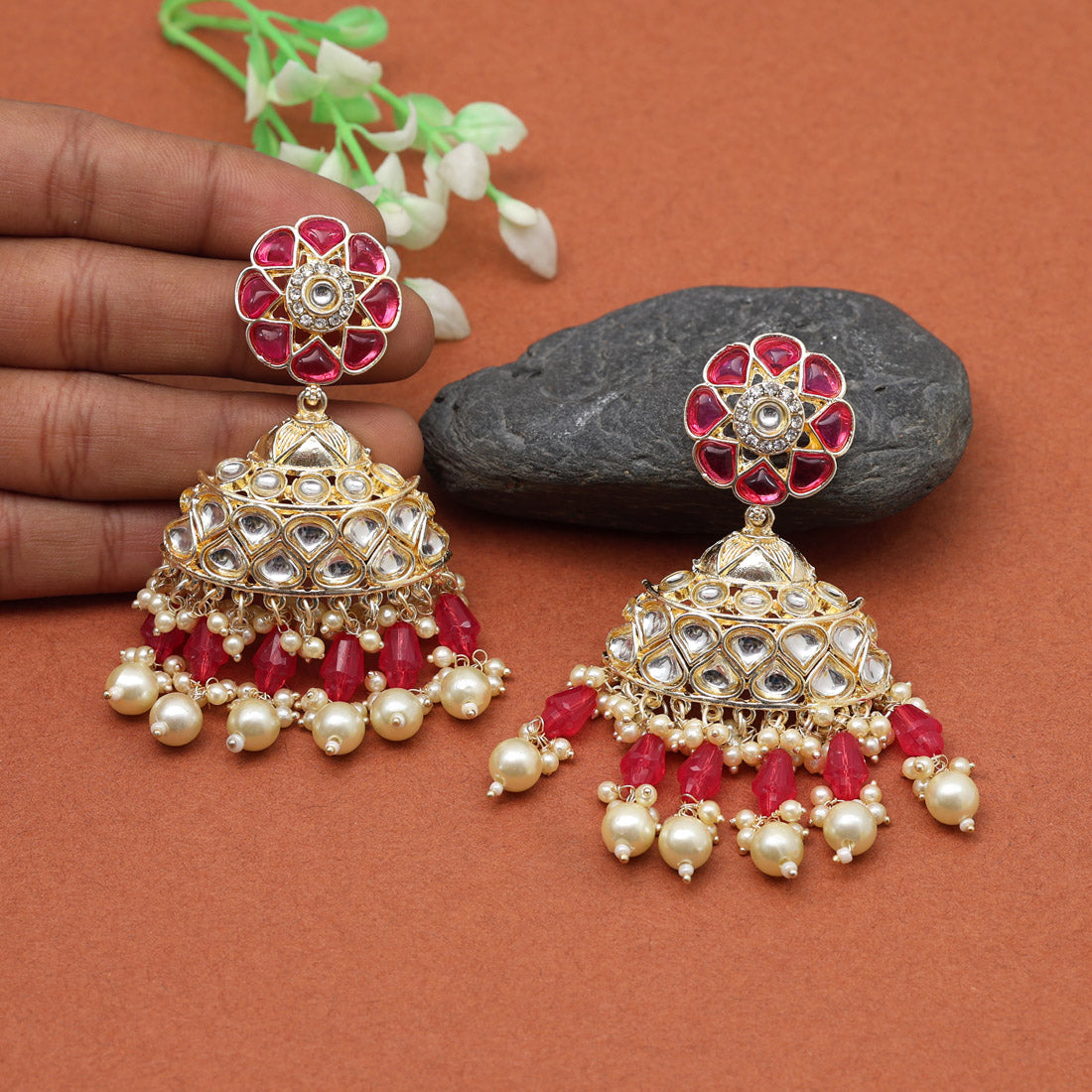 Rani Color Kundan Earrings (KDE853RNI) - preyans.com