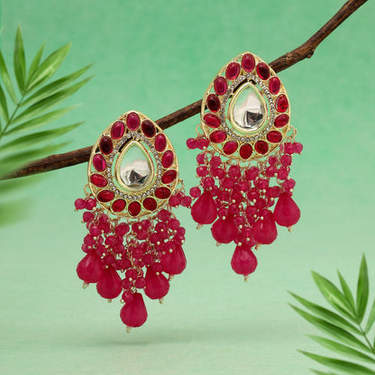 Rani Color Kundan Earrings (KDE857RNI) - preyans.com