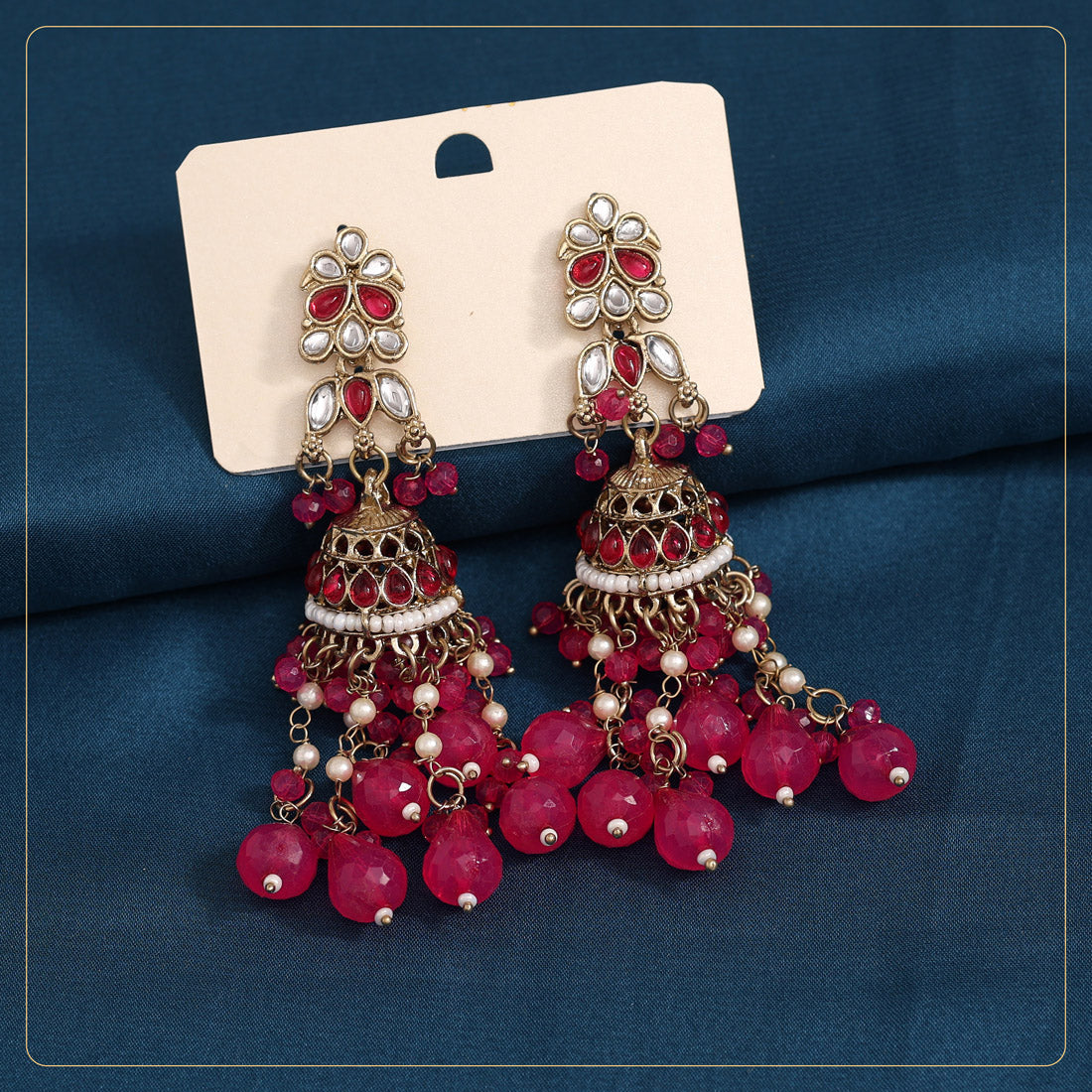 Rani Color Kundan Earrings (KDE864RNI) - preyans.com