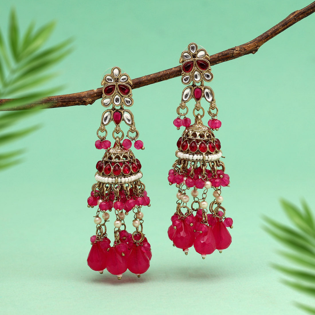 Rani Color Kundan Earrings (KDE864RNI) - preyans.com