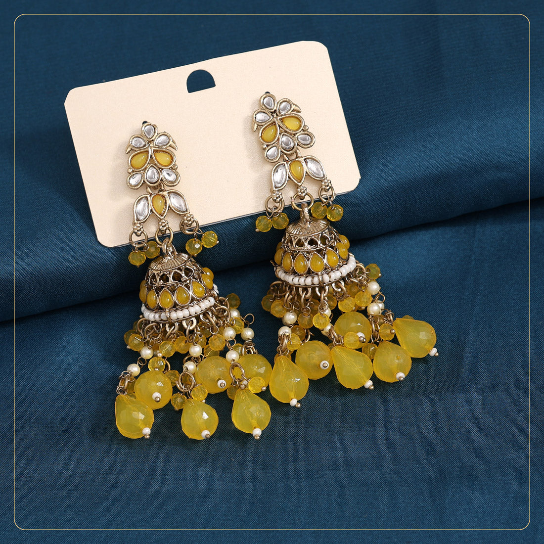 Yellow Color Kundan Earrings (KDE864YLW) - preyans.com