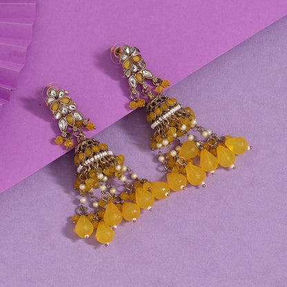 Yellow Color Kundan Earrings (KDE864YLW) - preyans.com