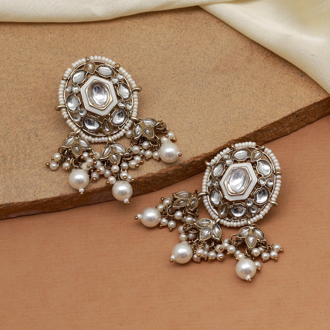 White Color Kundan Earrings (KDE871WHT) - preyans.com