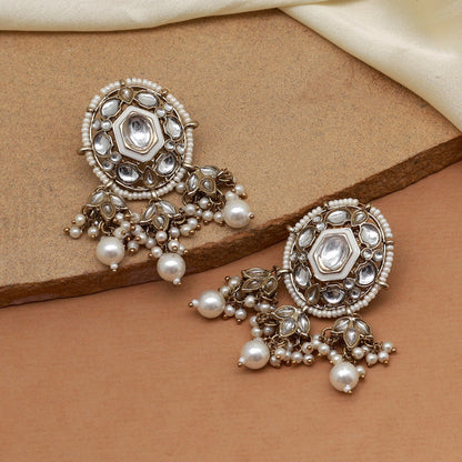 White Color Kundan Earrings (KDE871WHT) - preyans.com