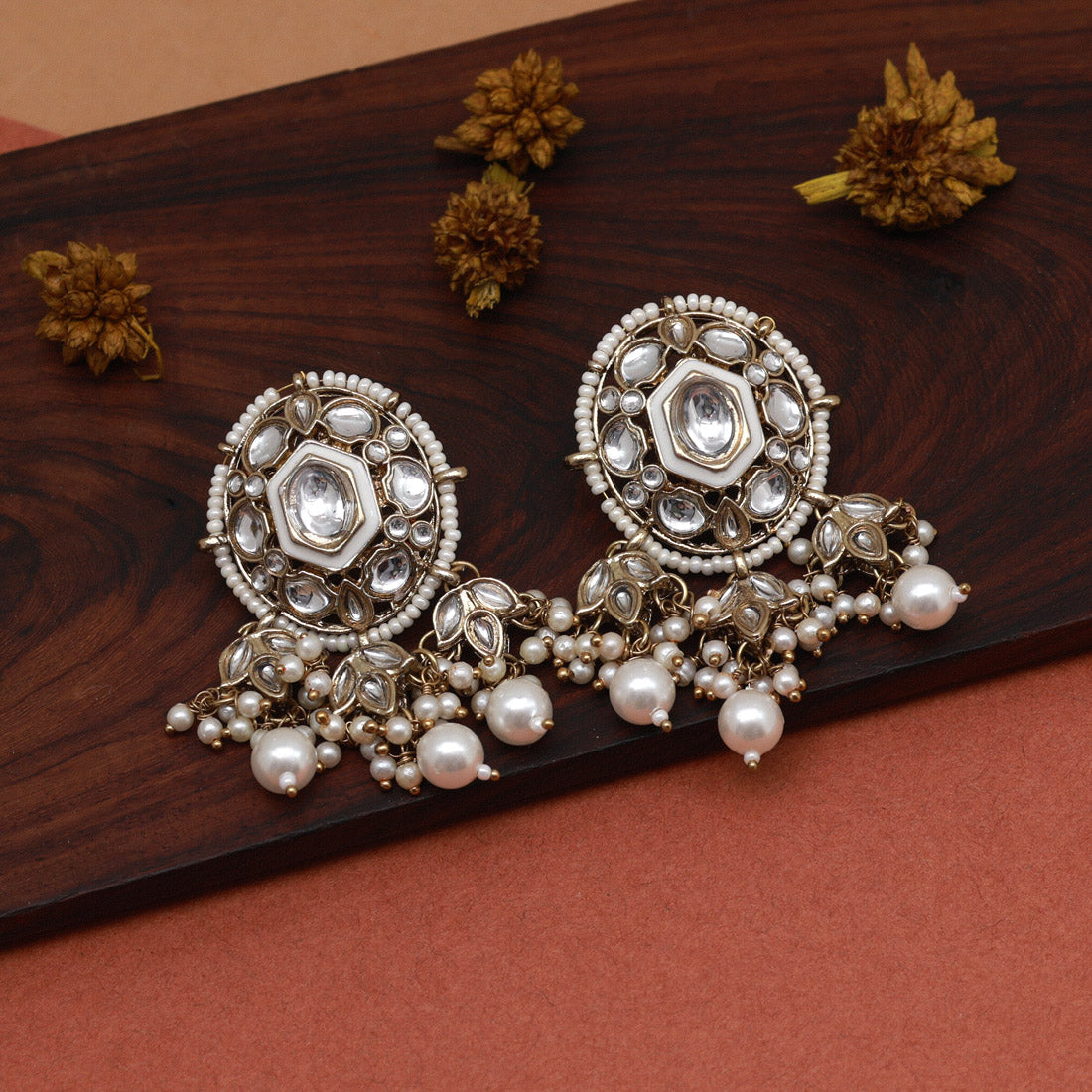 White Color Kundan Earrings (KDE871WHT) - preyans.com