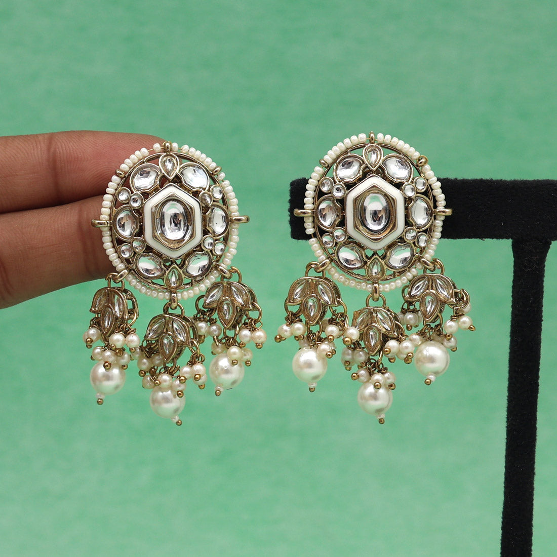 White Color Kundan Earrings (KDE871WHT) - preyans.com