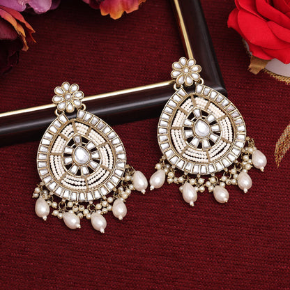 White Color Kundan Earrings (KDE891WHT) - preyans.com