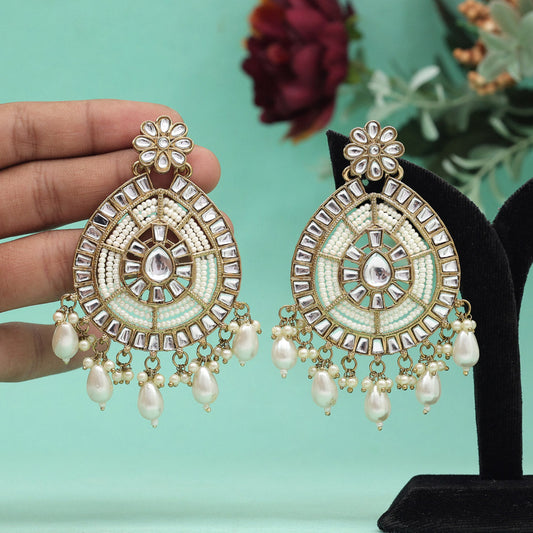 White Color Kundan Earrings (KDE891WHT) - preyans.com