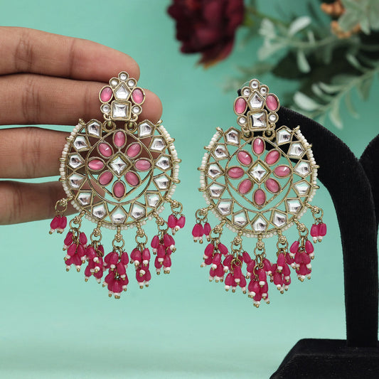 Rani Color Kundan Earrings (KDE893RNI) - preyans.com