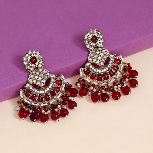 Maroon Color Kundan Earrings (KDE898MRN) - preyans.com