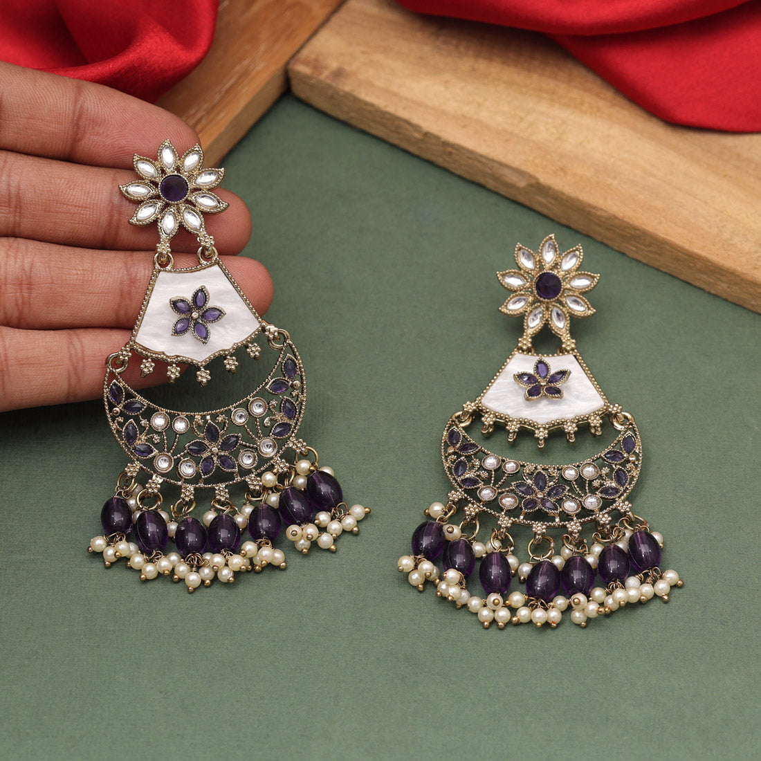 Blue Color Kundan Earrings (KDE916BLU) - preyans.com