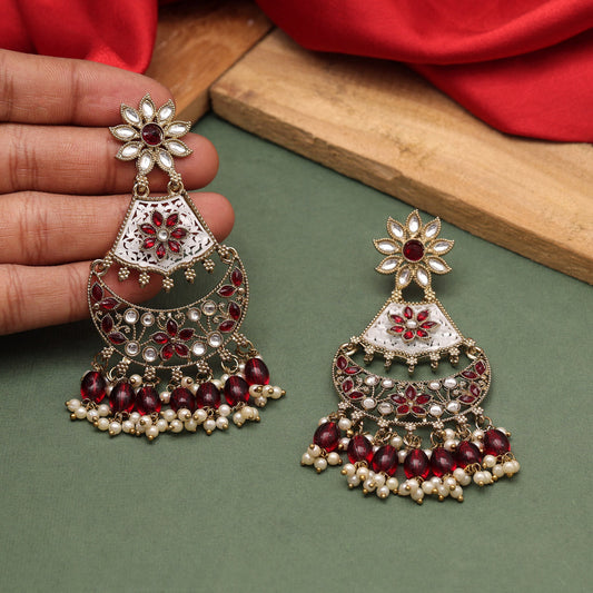 Maroon Color Kundan Earrings (KDE916MRN) - preyans.com