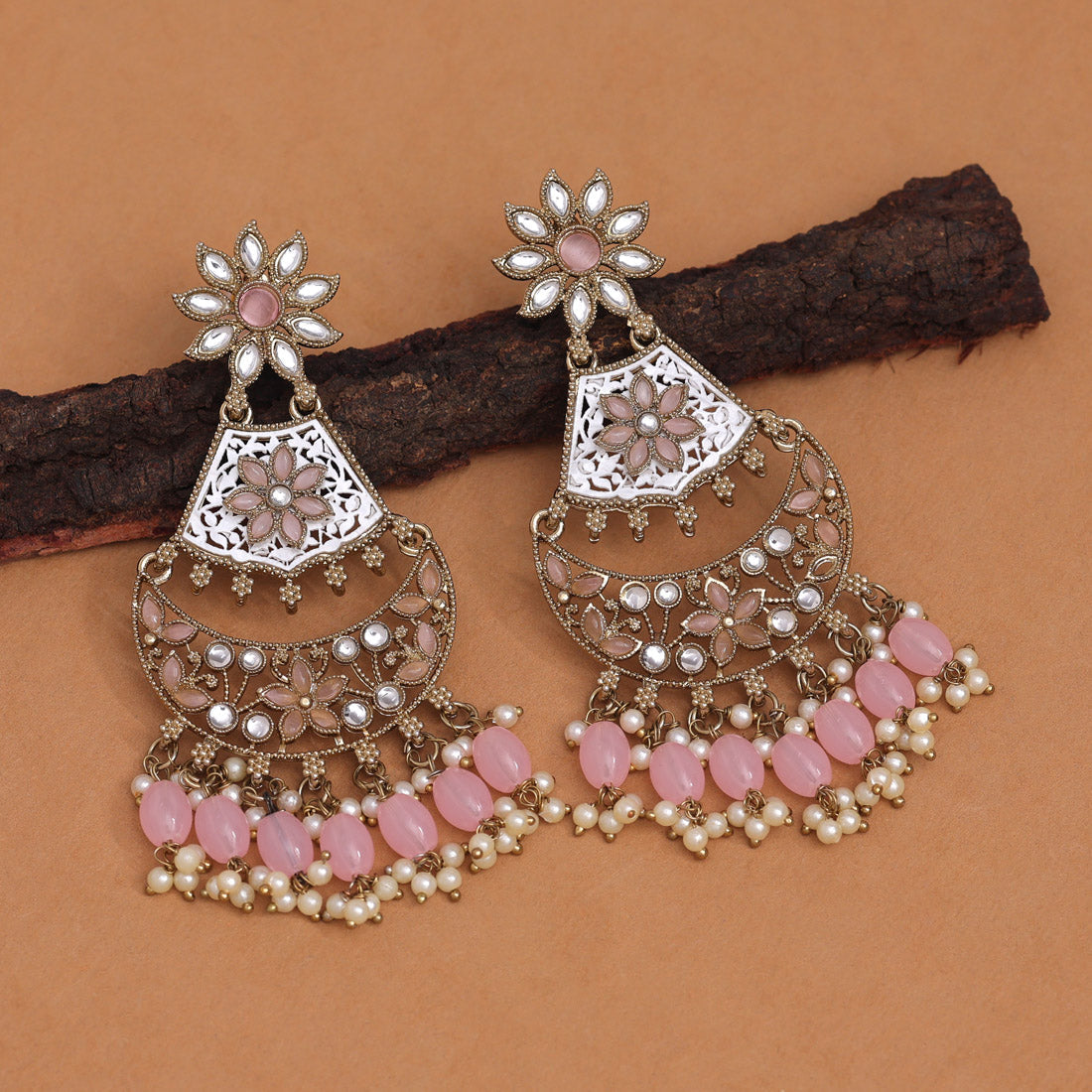 Pink Color Kundan Earrings (KDE916PNK) - preyans.com