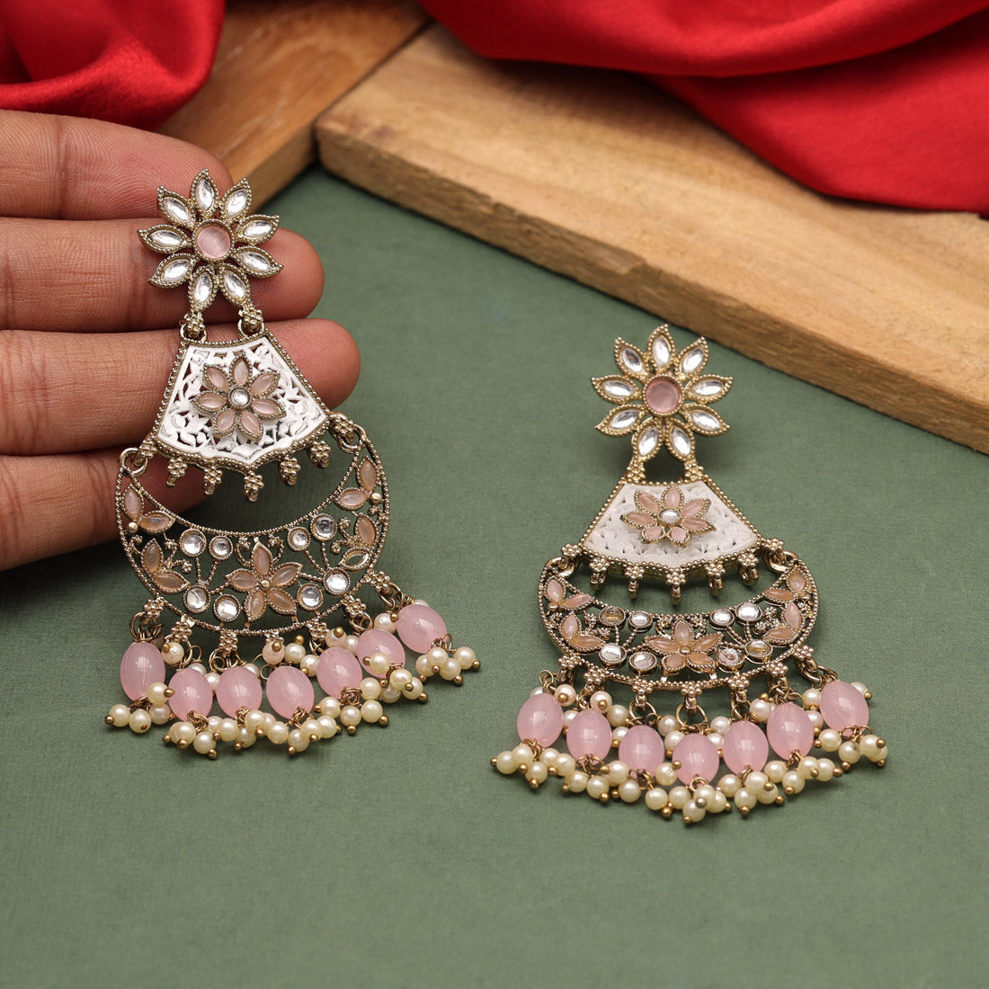 Pink Color Kundan Earrings (KDE916PNK) - preyans.com