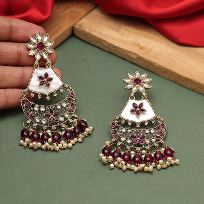 Purple Color Kundan Earrings (KDE916PRP) - preyans.com