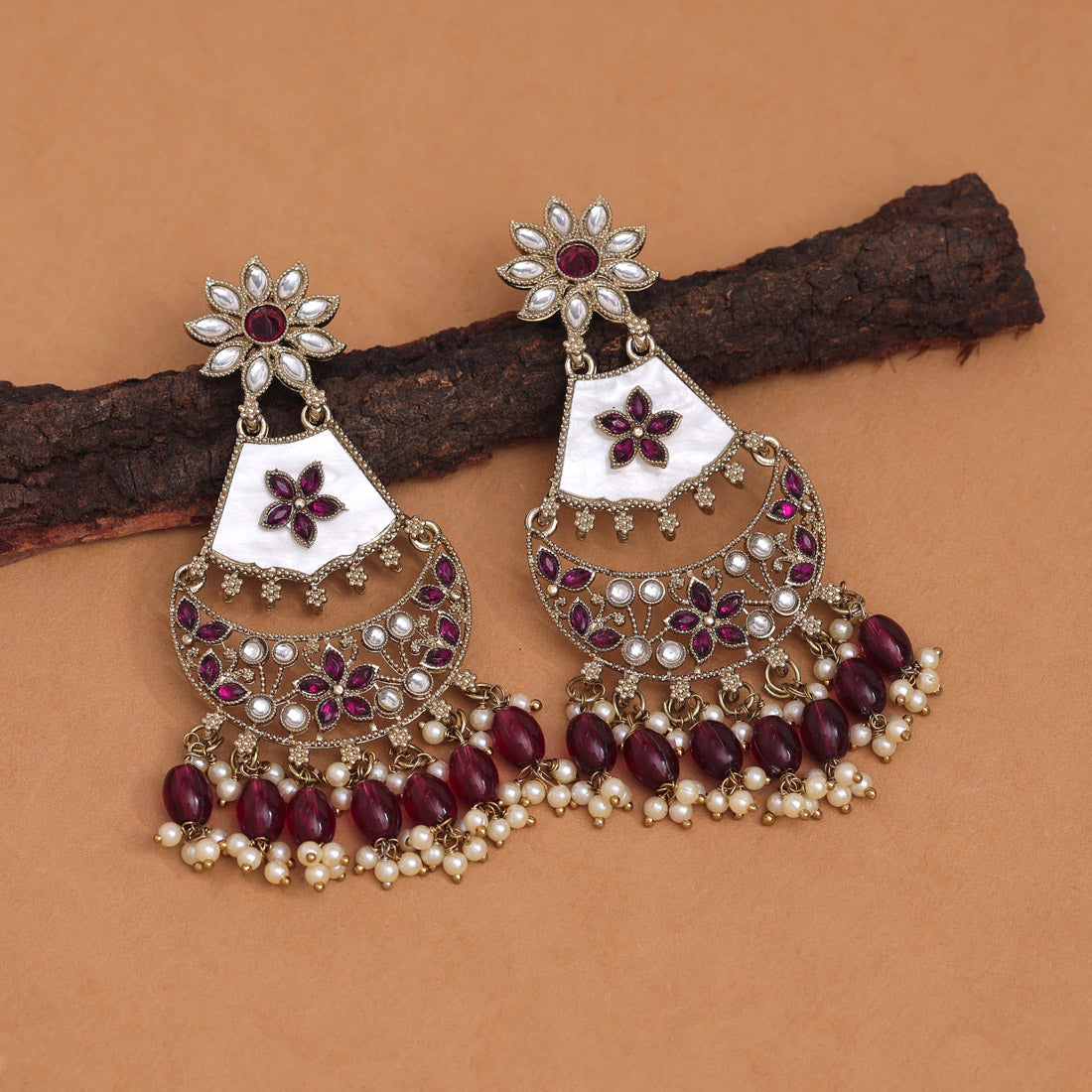 Purple Color Kundan Earrings (KDE916PRP) - preyans.com