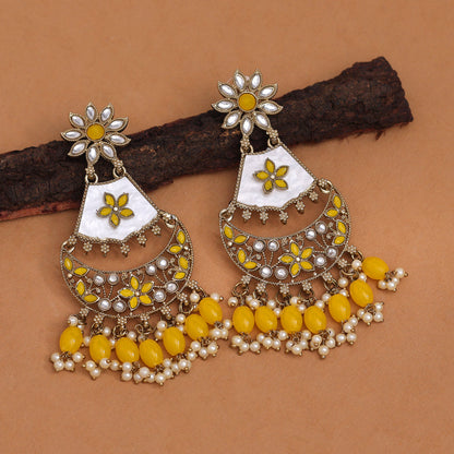 Yellow Color Kundan Earrings (KDE916YLW) - preyans.com