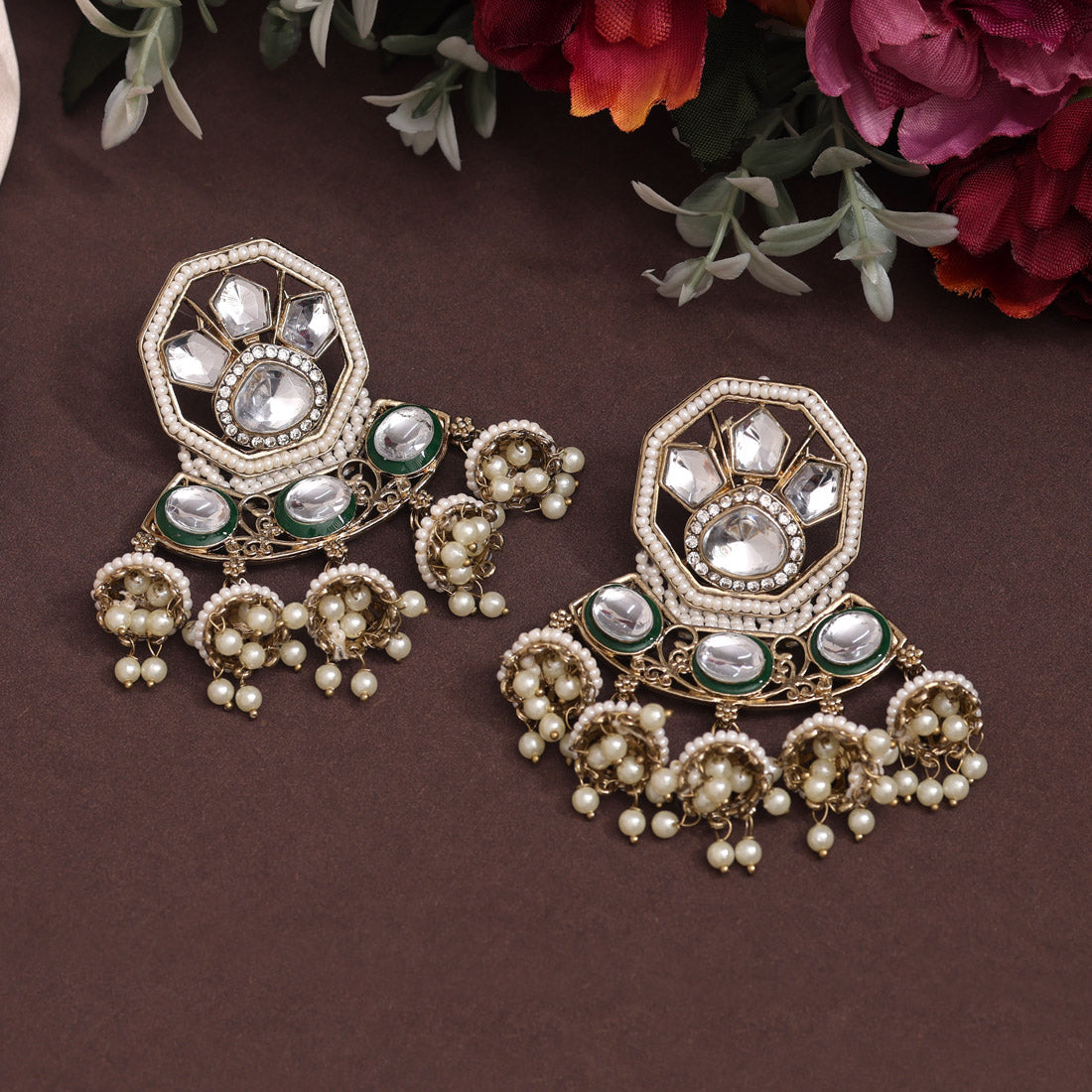 White Color Kundan Earrings (KDE917WHT) - preyans.com