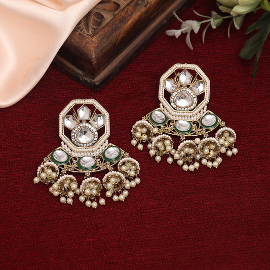 White Color Kundan Earrings (KDE917WHT) - preyans.com