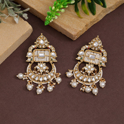 White Color Kundan Earrings (KDE921WHT) - preyans.com