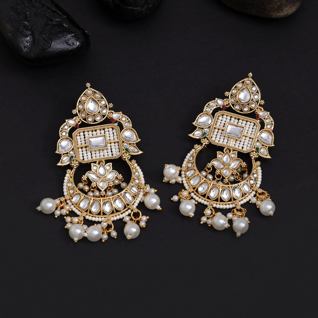 White Color Kundan Earrings (KDE921WHT) - preyans.com