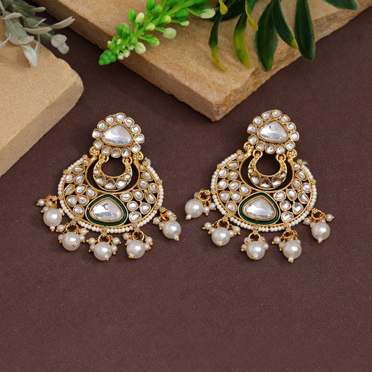 White Color Kundan Earrings (KDE922WHT) - preyans.com