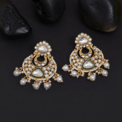 White Color Kundan Earrings (KDE922WHT) - preyans.com