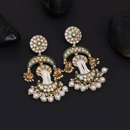 White Color Kundan Earrings (KDE923WHT) - preyans.com